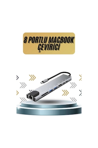 8 Portlu Macbook Uyumlu Çevirici Type C Hub Sd Tf Usb Çoğaltıcı Ethernet Belirtilmemiş