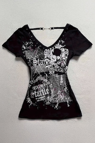 Siyah Startle Askılı Gotik Kısa Kollu Crop-18634 Siyah