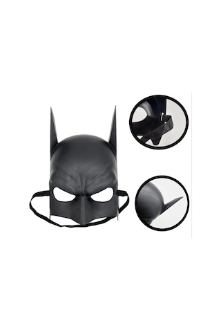 Siyah Renk Çocuk Boy Arkadan Lastikli Batman Maskesi A Kalite 20x14 Cm