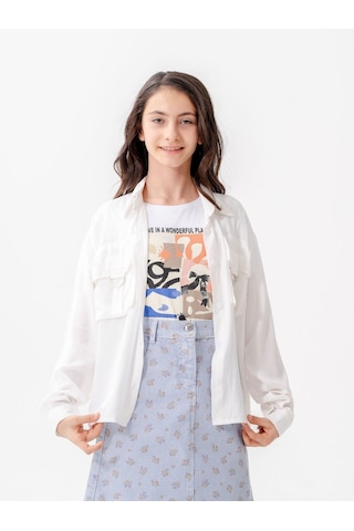 Giyicem Kız Çocuk D Tokalı Ceket T-shirt İkili Takım 1806 Beyaz