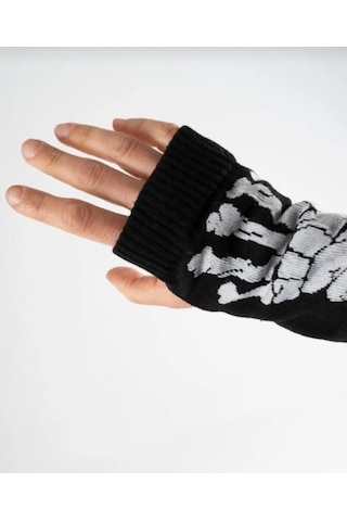 İskelet Tasarım Kolluk Eldiven İkili Unisex Kesik Parmak Siyah Sonbahar Kış Beyaz - Siyah