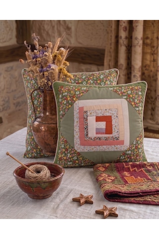Poplin Pamuklu Kırkyama Patchwork Dekoratif Kırlent Kılıfı 45x45 Cm Yeşil - Kırmızı