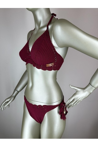 İvita Koyu Bordo Dantel Detaylı Çok Tarz El Yapımı Tığ Örgüsü Bikini