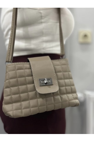 Biçomi Kapaklı Kapitone Vizon Cilt Çanta Vizon