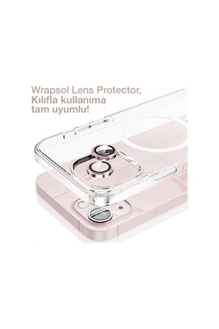 Wrapsol Apple Uyumlu iPhone 15 Plus Kolay Uygulama Aparatlı Kamera Lens Koruyucu Pembe