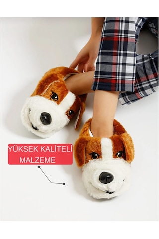Papucumun Dünyası Unisex Yumuşak Taban Sevimli Köpek Panduf Yetişkin Ve Çocuk Kız Ve Erkek Panduf Kahverengi