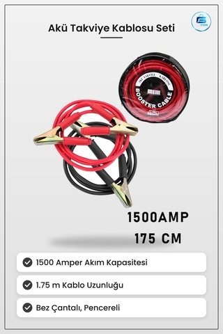 Oto Kamyon Otobüs Akü Takviye Kablosu Seti 1500 Amper 1.75 M Bez