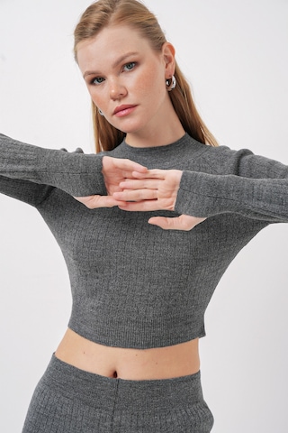 Bigdart 15905 Kadın Crop Kazak Pantolon Triko Alt Üst Takım - Füme