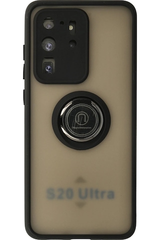 Newface Samsung Galaxy Uyumlu S20 Ultra Kılıf Montreal Yüzüklü Silikon Kapak Semeglbl - 69 - Siyah Sıyah