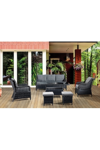 Ronda 3+1+1+2puf+masa Rattan Bahçe Balkon Mobilyası,antrasit Gri Antrasit - Gri