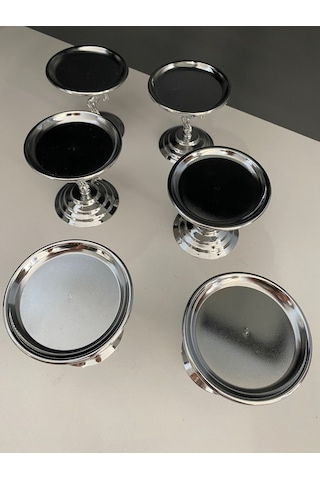 6'lı Gümüş Atlı Lokumluk, Çay Ve Kahve Yanı Sunumluk, Metal Şekerlik, Makaronluk Gümüş
