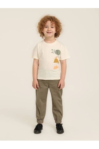 Jack Lions Erkek Bebek Pamuklu Sıfır Yaka Sırt Baskılı T-shirt-15644 Ekru