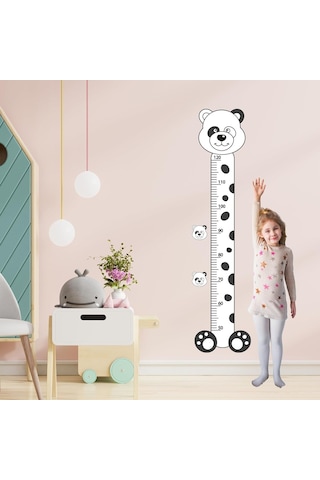 Panda Temalı Çocuk Boy Ölçer Sticker Siyah Beyaz Minimal Duvar Dekoru