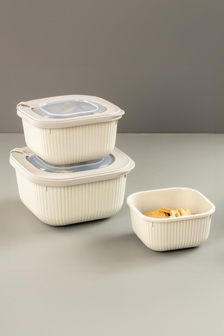 Kare 3 Parça Vakumlu Sızdırmaz Hava Almaz Saklama Kabı Seti Gri 1800/1100/600 Ml gri