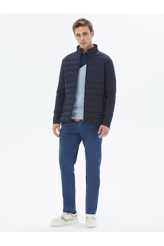 Koyu Mavi Dokuma Regular Fit Casual Pamuk Karışımlı Pantolon Koyu Mavi