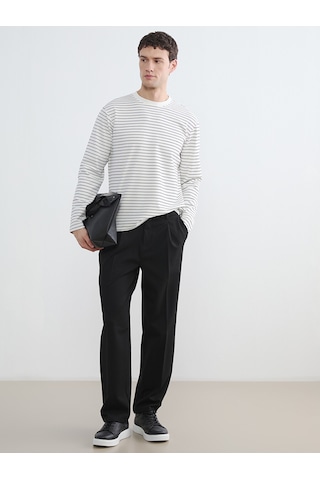 Lcw Vision Ekru Bisiklet Yaka Çizgili Erkek Sweatshirt
