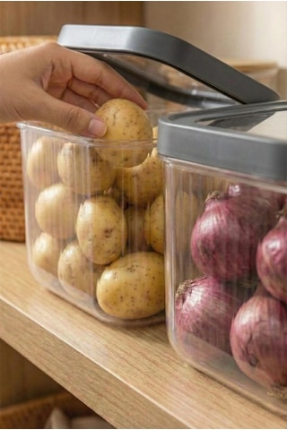 2'li 12 Lt Multibox Füme Kayar Kapaklı Saklama Kabı & Erzak Kabı & Patates Soğan Kovası Beyaz