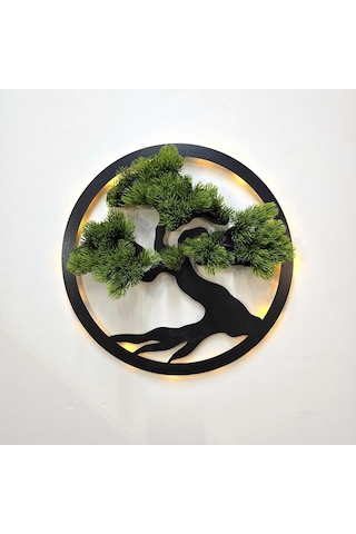 Led Işıklı Ve Yeşil Bonsai Ağaç Tablo 40cm