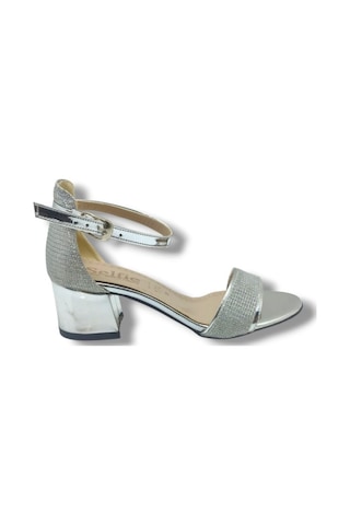 Selfie 4270-26 Simli Rugan Tek Bant Orta Topuk Fashion Kadın Sandalet 5,5cm Gümüş