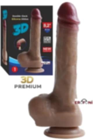 Erofoni Özel Seri 3d Premium 21 Cm Çift Katmanlı Ultra Hissiyat Realistik Damarlı Vantuzlu Dildo Penis