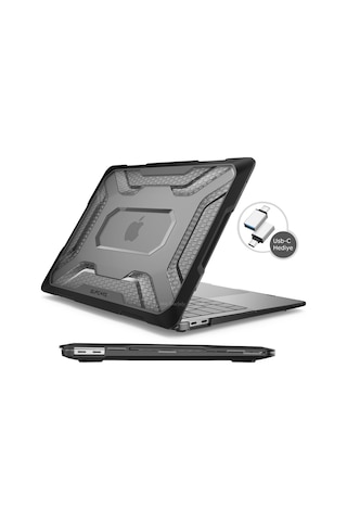 Apple Uyumlu MacBook Air Kılıf Hardcase Touch Id A1932 2018/2019 Outdoor Sc Siyah
