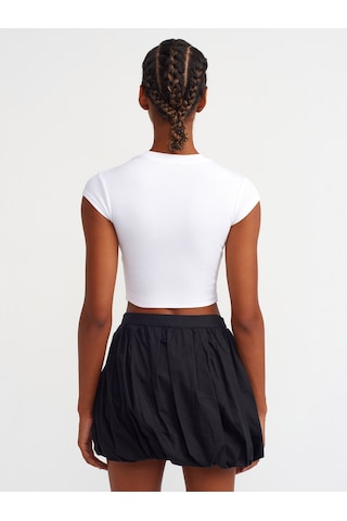 Dilvin Parlak Taşlı Crop Top Beyaz