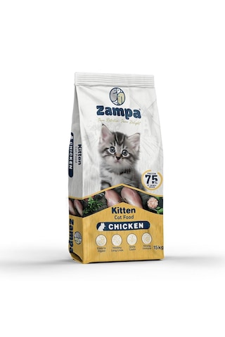 Zampa Tam ve Dengeli Tavuk Etli Yavru Kediler İçin Kuru Mama 15 KG