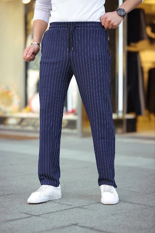 Efnaz Style Erkek Cizgili Dokuma Krep Jogger Buggy Pantalon Rahat Kalıp - Lacivert