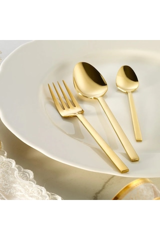 Fecra Doğa 18 Parça Gold Tatlı Çatallı Kaşık Bıçak Seti Gümüş