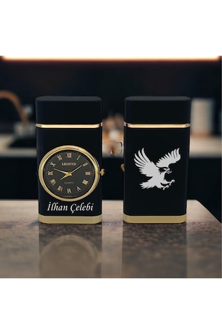 İsme Özel Kartal Logolu Turbo Jet Işıklı Saatli Çakmak