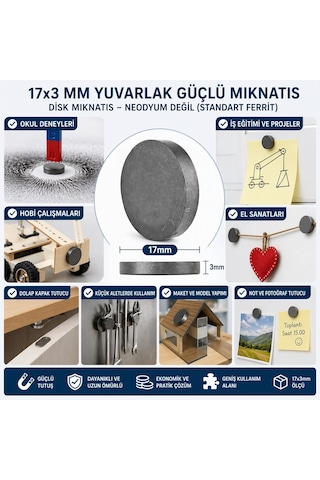 Mıknatıs 17x3 Mm Yuvarlak Güçlü Mıknatıs Disk Mıknatıs