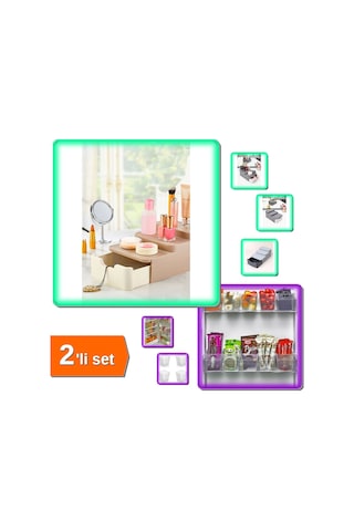 Compact Çekmeceli Ve Standlı Makyaj Organizeri + 6 Adet Buzdolabı İçi Mini Düzenleyici Kutu -2li Set Belirtilmemiş