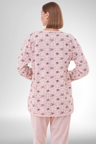 Mecit Pijama Mecit 6315 Pudra Kadın Boydan Düğmeli Büyük Beden Pijama Takımı Pudra