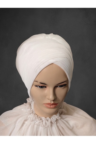 Kırık Beyaz Sevda Bone Model Gelinbaşı Hazır Türban Hazır Duvak Hazır Şal