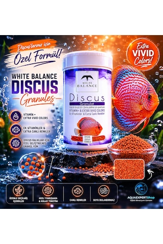 White Balance Discus Granules - Discus Balıları İçin Granül Yem - Özel Formül - Balık Rengini Canlandırır - 100 Ml