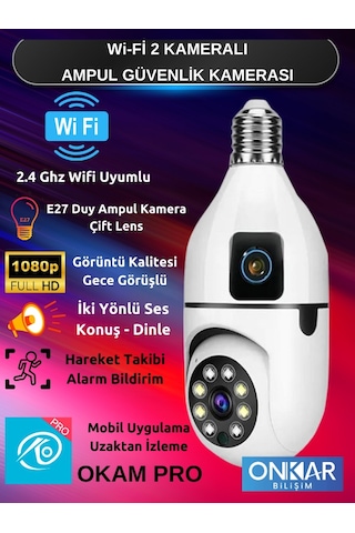 4mp Çift Lens Wifi Kablosuz Hareketli Sesli Ampul Kamera