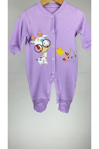 Zürafalı Çıtçıtlı %100 Kız Bebek Tulum 001