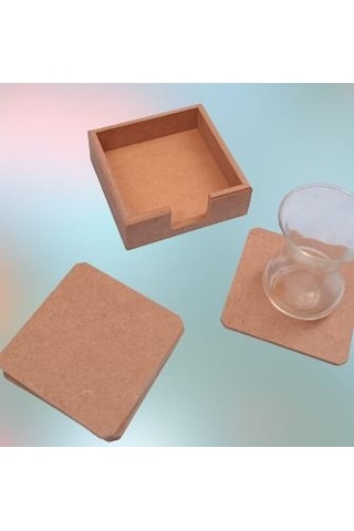 Hobi Dekoratif Model Tabak Altı Seti Kare Ahşap HAM MDF El Yapımı