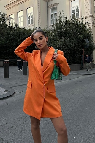 WeShaya Kadın Oranj Kruvaze Dokuma Kısa Elbise Oranj