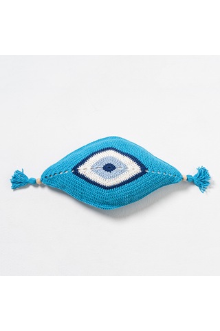 Mavi Örgü Evil Eye / Göz Figürlü Yastık / Dekoratif Kırlent - 25x40 Cm
