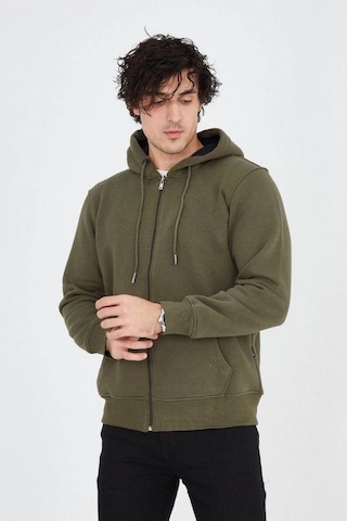 Mbb E-ticaret Erkek 3 İplik Pamuklu Fermuarlı Kapüşonlu Kanguru Cepli Hoodie Hırka Sweatshirt - Yeşil