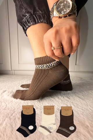 Ozzy Socks 3 Çift Kadın Taş Detaylı Dikişsiz & Takviyeli Patik Çorap Lacivert