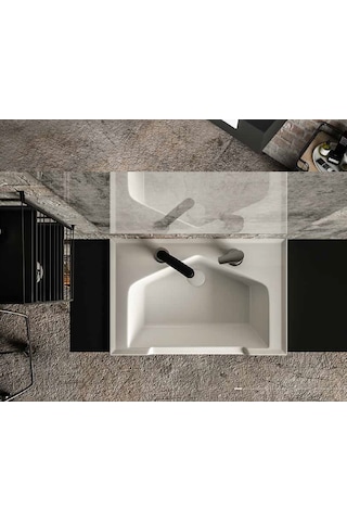 Seramik Kuaför Lavabosu 75 Cm Beyaz Erkek Kare Lavabo Beyaz