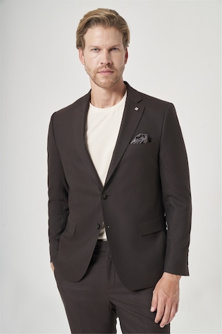 İmza Kahverengi-antrasit Mono Yaka Çizgili 6 Drop Slim Fit Tam Astar Esnek Takım Elbise 1001260901 Kahverengi - Antrasit