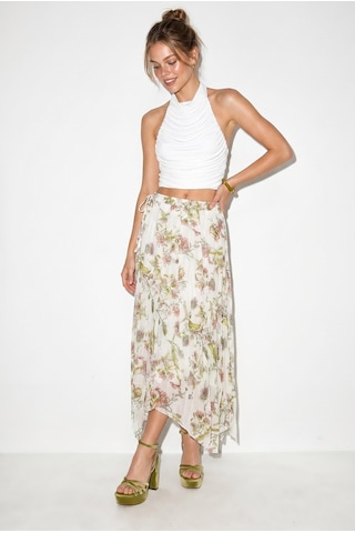 Shade Kadın Astarlı Beli Lastikli Çiçek Desenli Asimetrik Kesim Crush Efektli Şifon Etek De261070 60286229 - Yeşil