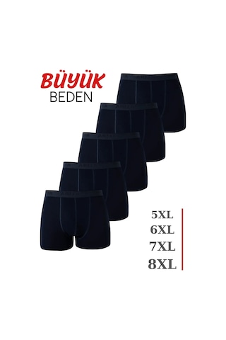 Hadpols Özel Üretim Erkek Lacivert Büyük Beden Boxer 5'li Paket Konfor Sezon Temel