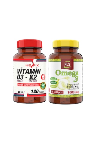 Ncs Omega 3 Balık Yağı Limon Aromalı + Nevfix Vitamin D3-K2 120 Tablet