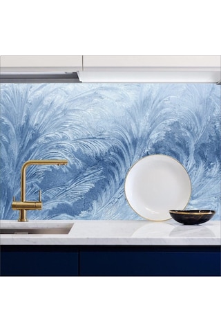 Mutfak Tezgah Arası Kendinden Yapışkanlı Folyo Kaplama Mavi Yaprak Desen 60cmx100cm