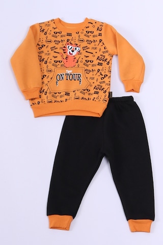 Erkek Bebek 3 İplik Eşofman Takımı Kaplan Baskılı A48 HARDAL