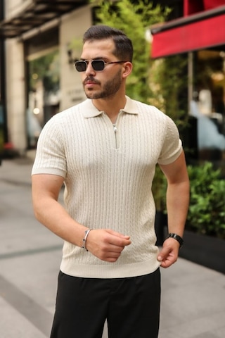 Efnaz Style Erkek Örgü Desen Fermuar Yakalı Triko Tişört Taş